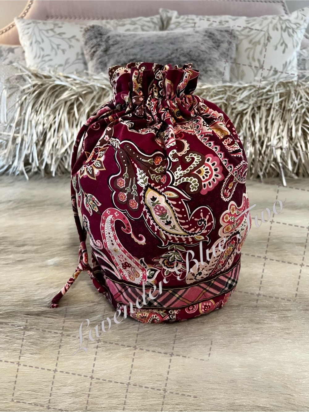 Vintage VERA BRADLEY Picadilly Plum Ditty Bag Drawstring USA Pink Red Y2K Travel